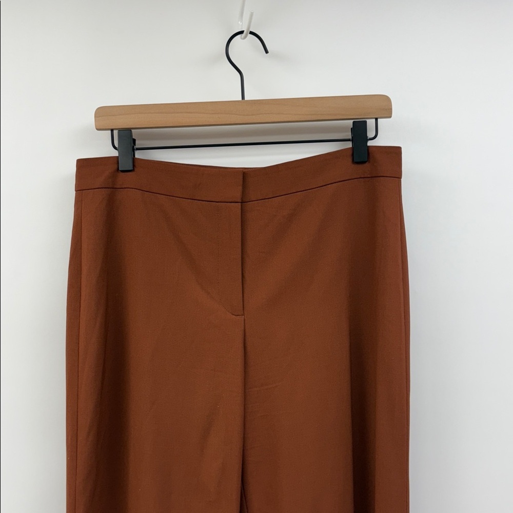 Theory High Slit Trouser Stretch Wool High Rise Flared Wide Leg Pant Brandy 6 - Picture 4 of 11